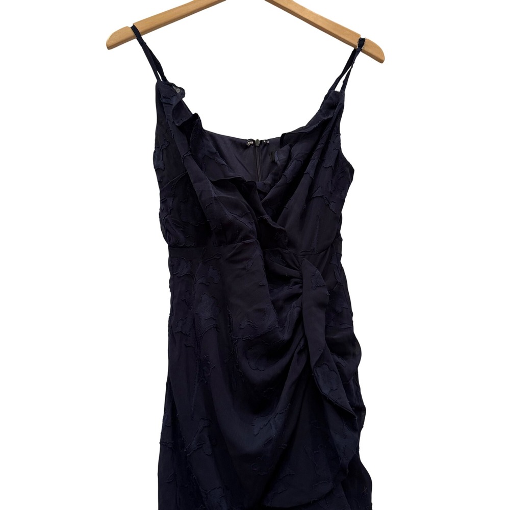 LuLu's Navy Blue Midi Dress Floral Embossed Ruffle Strappy Evening Formal Size S